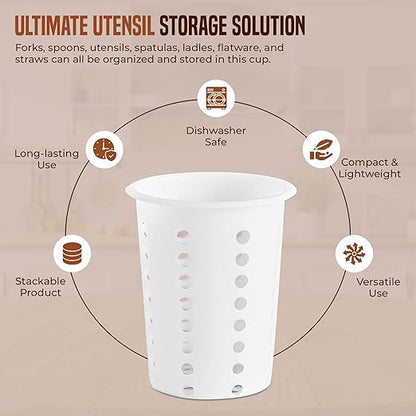 OCS Parts Perforated Utensil Drying Cups | White | Set of 3 | Plastic Flatware Holder Cylinders for Kitchen Counter Organization - Image 5