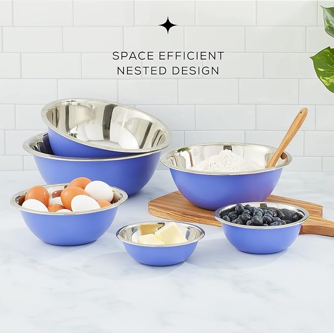 JoyJolt Stainless Steel Mixing Bowl Set of 6-5qt to 0.5qt Nesting Bowls for Dough, Batter & Baking - Image 3