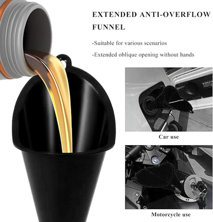 2 PCS Oil Funnel, Multi-Purpose Plastic Long Neck Oil Funnel, Automotive Use Funnels for Filling Oils Lubricants Water Diesel, Kitchen Funnels for Filling Bottles Jars (Black)