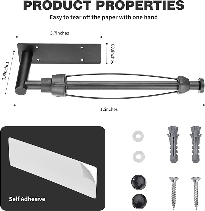 DEKAVA Under Cabinet Wall Mount Paper Towel Holder, Self-Adhesive Bar, Stainless Steel 13 inch (Black) - Image 4
