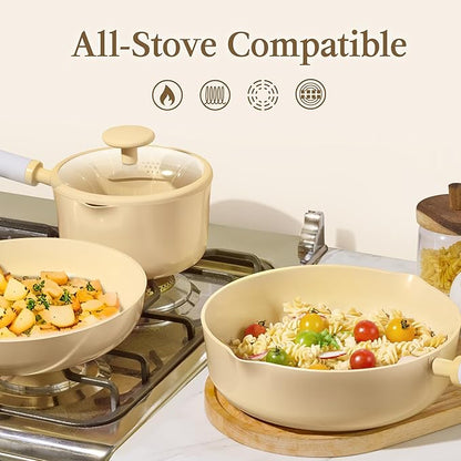CAROTE Ceramic Cookware Set Nonstick, 9pcs Pots and Pans Set Non stick, Non-Toxic & PFAS-Free,Dishwasher, RV/Camping Cookware Set,Sauce Pan with Lid, Yellow - Image 5