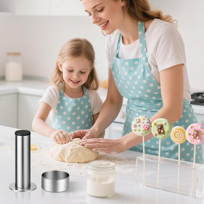 Juome Cake Pop Mold Kit, Stainless Steel Circle Cake Pop Cutter and Pusher Cake Pop Maker with Sticks, Round Cake Pop Shapes Supplies Accessories, Baking Tools for Home Baking Desserts - Image 7