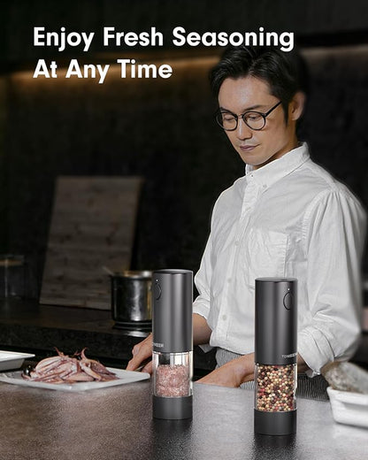 TOMEEM Upgraded Larger Capacity Electric Salt and Pepper Grinder Set Rechargeable with LED lights, Stainless Steel Automatic Pepper and Salt Grinder Refillable with 5 Adjustable Coarseness Black - Image 8