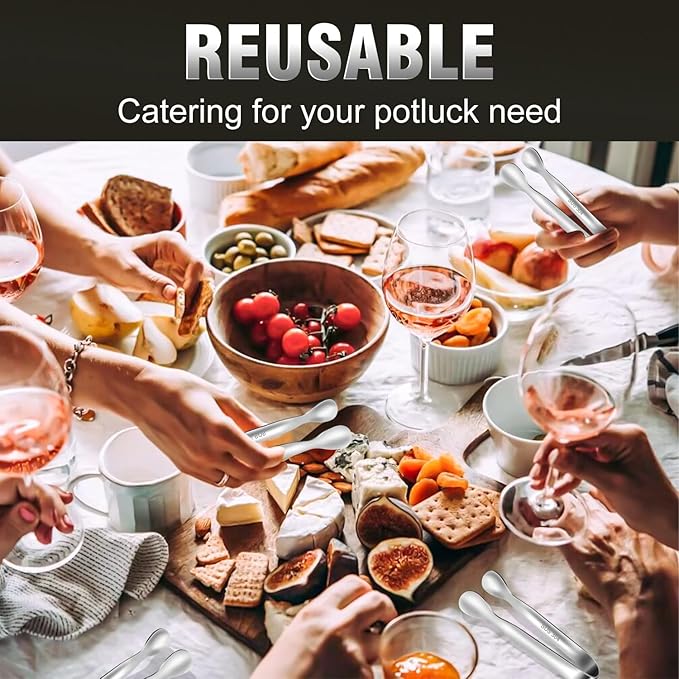 Eddeas Mini Tongs For Serving Food，Set fo 12 Small Tongs For Appetizers，Small Stainless Steel Metal Cooking Tong，for Tea Party Coffee Bar, 4 inch Sugar Tong - Silver - Image 6