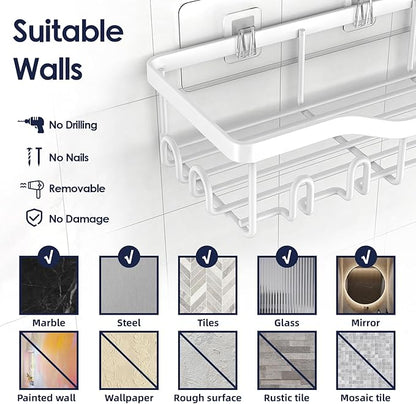 NESOMI Shower Caddy Adhesive Shower Organizer 7-Pack, Rustproof Stainless Steel Bathroom Shelves, Large Capacity No-Drill Rack Storage Accessories with Soap Dish Toothbrush Holder Hooks - Image 9