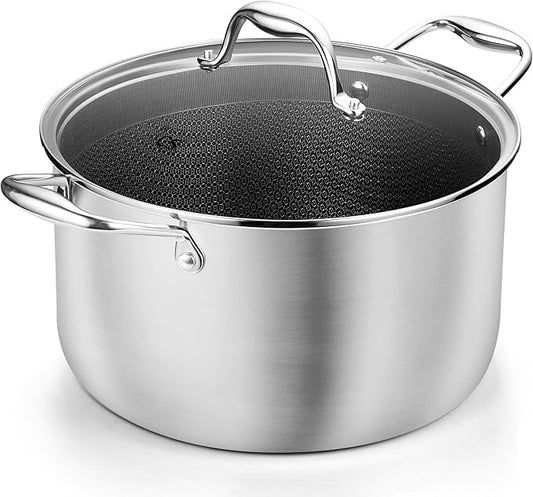 KOCH SYSTEME CS Triply Stainless Steel Pot 6 Quart, Nonstick Hybrid 18/10 Stainless Steel Stock Pot with Lid, Nonstick Cooking Pots with Honeycomb Interior, Compatible with All Cooktops, Oven Safe by KOCHSYSTEMECS