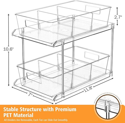 Fabspace 3-Pack Pull-Out Home Organizers, 2 Tier Clear Bathroom Organizer with Dividers, Multipurpose Vanity Counter Tray, Kitchen, Closet Organizers and Storage Container Bins for Cabinet, Pantry - Image 2