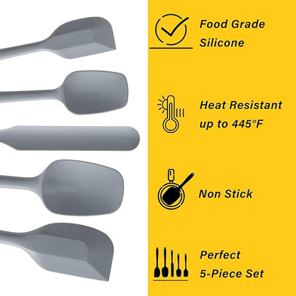 Silicone Spatula Set, 5 Piece Food Grade Rubber Spatulas for Baking, Cooking, and Mixing High Heat Resistant Non Stick Dishwasher Safe BPA-Free (Grey) - Image 3