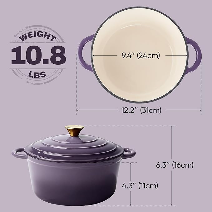 4.5 Quart Dutch Oven Pot with Lid, Non Stick Enameled Cast Iron Dutch Oven for Bread Baking, Heavy-Duty, Oven Safe Ceramic Cookware Up to 500°F for Baking, Braising, Stews, Roasting, Purple - Image 5