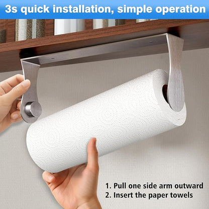 Paper Towel Holder Under Cabinet, Stainless Steel, Silver, Adhesive & Wall Mount, Under Counter Paper Towel Rack for Kitchen and Bathroom, Home and Kitchen Decor - Image 2