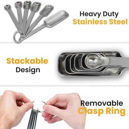 Stainless Steel Measuring Spoons Set of 6, Rectangular Metal Measuring Spoons for Dry & Liquid Ingredients, Slim Design Fits in Spice Jars, Kitchen Gadgets for Baking & Cooking - Image 7