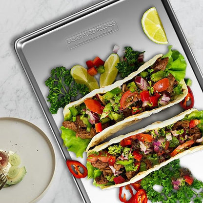 Commercial Quality Baking Sheet Pan Set, Natural Stainless Steel Cookie Sheet, Warp Resistant Nonstick Baker's Half Sheet Pan, Large Thick Cookie Tray Pans for Baking, Roasting(2 Pack, 20X14Inch) - Image 5