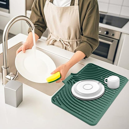 Dish Drying Mat for Kitchen Counter, with Built-in Drain Lip, Food-Grade Silicone, Easy Clean Pad for Countertop Protection, Multi-Functional Use (18x11.8, Dark Green) - Image 6