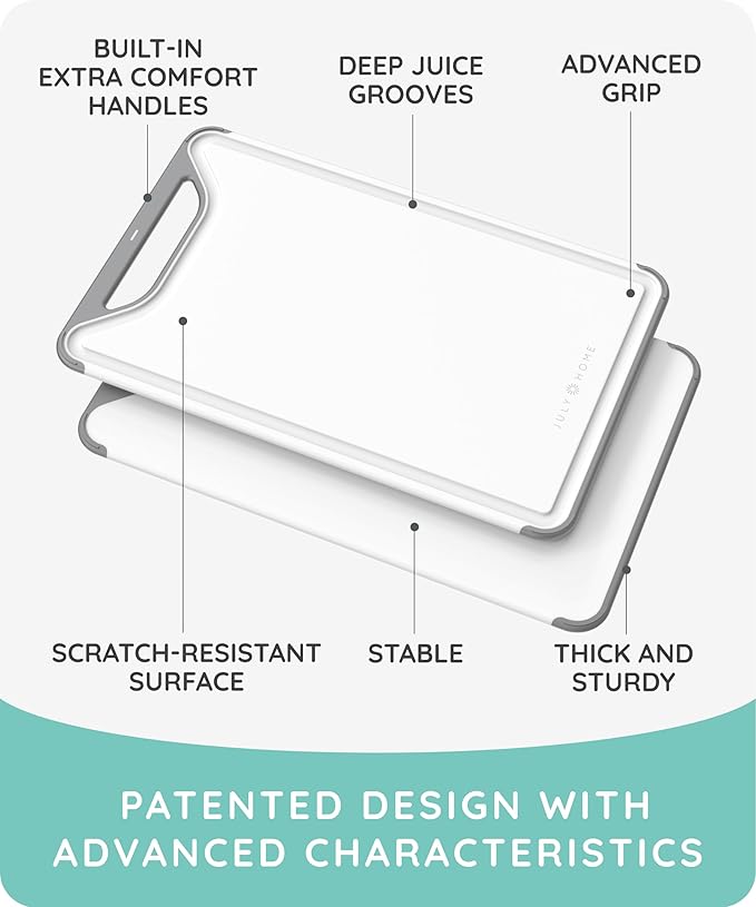 Cutting Boards for Kitchen, Plastic Cutting Board Set of 3, Dishwasher Safe Cutting Boards with Juice Grooves for Meat, Veggies, Fruits, Easy Grip Handle, Serveware Accessories (Gray)
