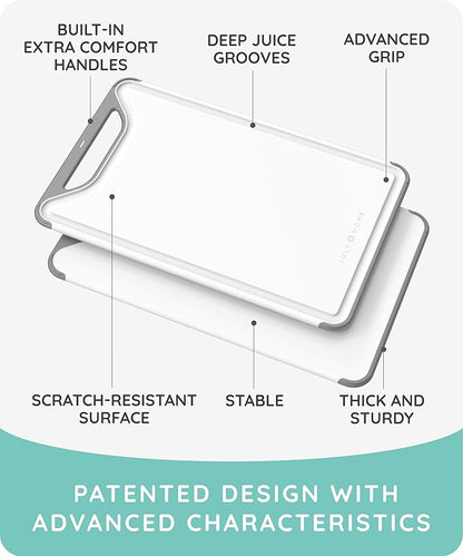 Cutting Boards for Kitchen, Plastic Cutting Board Set of 3, Dishwasher Safe Cutting Boards with Juice Grooves for Meat, Veggies, Fruits, Easy Grip Handle, Serveware Accessories (Gray)