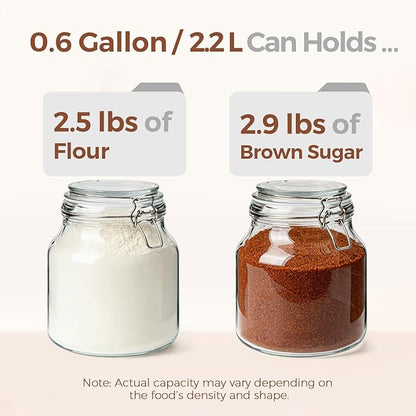 ComSaf 2-Pack 74oz (0.6 Gal) Wide-Mouth Glass Jars with Airtight Clamp Lids, Large Food Storage Containers for Flour, Sugar, Coffee & Pantry Organization, Includes Measuring Cup & Reusable Labels - Image 4