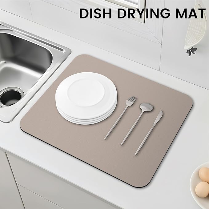 WISELIFE Dish Drying Mat Super Absorbent Drying Mat Large Dish Drying Mats for Kitchen Counter Easy Clean Dish Mat Kitchen Drying Mat15"x 18" Classic Khaki - Image 6