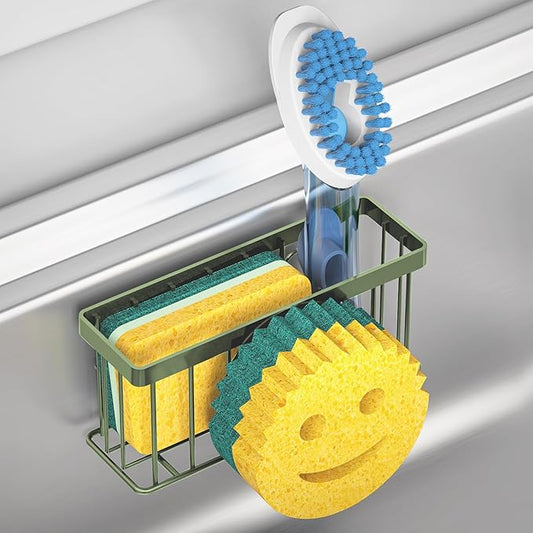 MURLONG Sponge Holder Smiley Face,Sink Caddy,Sink Organizer with 2 Suction Cups/1 Adhesive Strips,Designed for Sponge,Soap,Dish Brush,Scrubber - Green by MURLONG