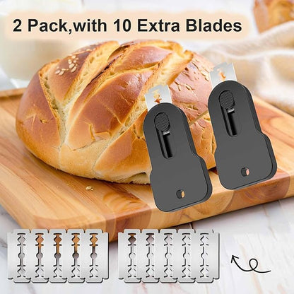 2-Pack Magnetic Retractable Bread Lame Scorer, Sourdough Scoring Knife Tool with 20 Extra Blades, Professional ABS Handle & Spring Design for Safe Baking