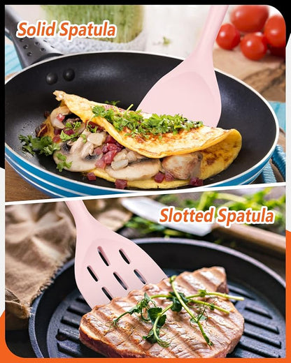 Pack of 2 Silicone Spatula, Non Stick Cooking Utensil Set Wooden Handle Kitchen Turner for Baking Mixing Grilling Serving Food Heat Resistant Non Scratch Hooks Included (Pink) - Image 5