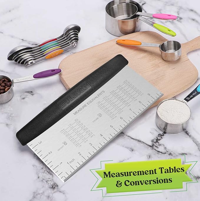 HULISEN Large Bench Scraper for Baking, 10 inch Dough Pastry Scraper with Measuring Scale, Stainless Steel Cake Scraper, Pizza Cutter, Food Chopper, Bread Separator Knife - Image 7