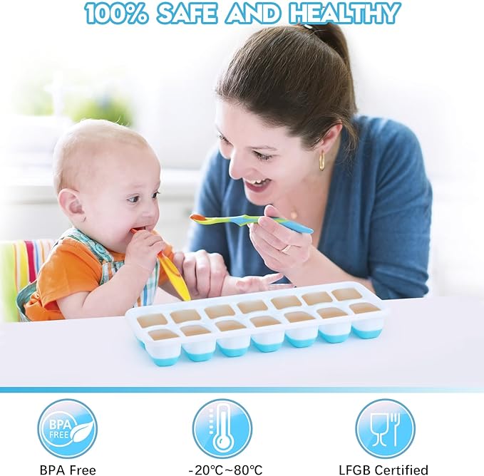 Silicone Ice Cube Tray, Jrisbo 4 Pack Easy-Release & Flexible 14-Ice Cube Trays with Spill-Resistant Removable Lid, Stackable Ice Trays with Covers for Freezer, Cocktail (Blue) - Image 3