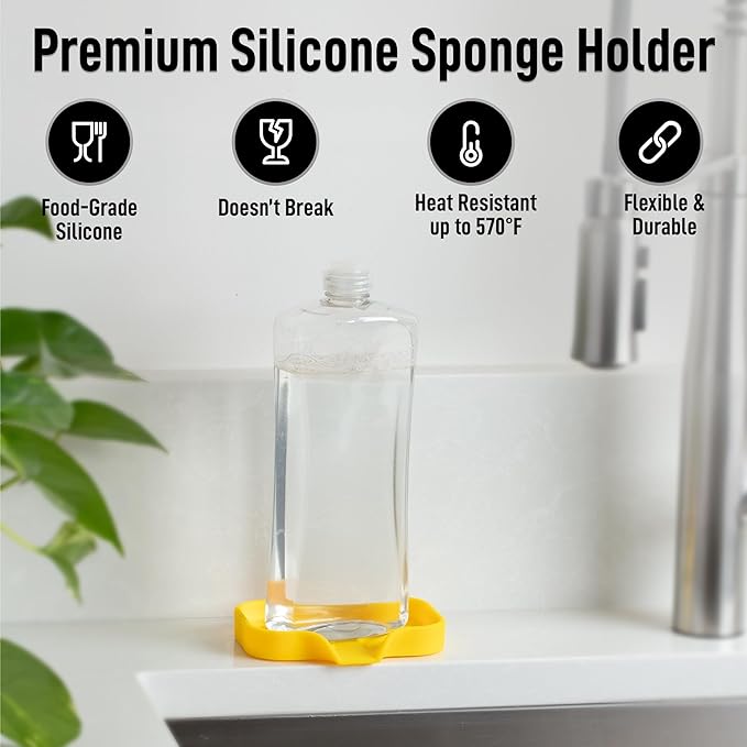 Zulay Kitchen Small Silicone Sponge Holder (4.9x3.3”) – Space-Saving Sink Organizer Tray for Sponge, Soap, Brush & More – Compact Non-Slip Dish for Kitchen & Bathroom (Yellow) - Image 2