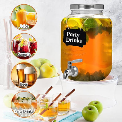 Moretoes 1 Gallon Glass Drinks Dispenser for Parties, Beverage Dispenser for Juice and Iced Tea, Airtight Sun Tea Glass Jar for Outside, Party Essential Beverage Pitcher with Spout - Image 6
