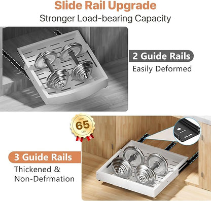 2 Pack Pull out Cabinet Organizer, Width (10"-16") Depth (17"-25"), with 3 Rails Adjustable Slide, Expandable Pullout Drawers for Cabinets, No Drill Adhesive Kitchen Drawers for Pantry Shelves - Image 5