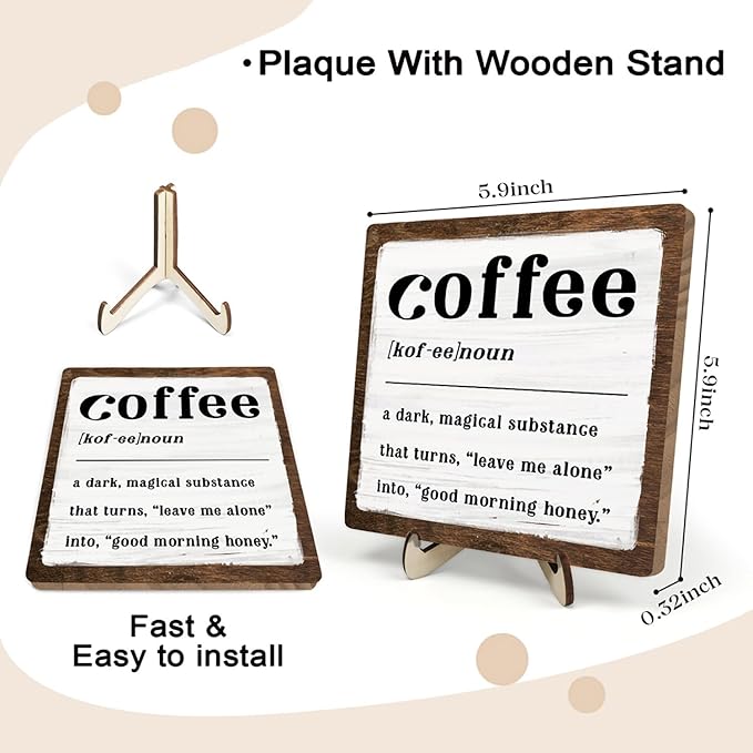 Coffee Bar Sign Plaque for Coffee Bar Station, Vintage Wooden Java Sign Decor for Kitchen,Farmhouse Cafe,Fun Gifts for Friends,Dad,Mom 5.9x5.9inch - Image 2