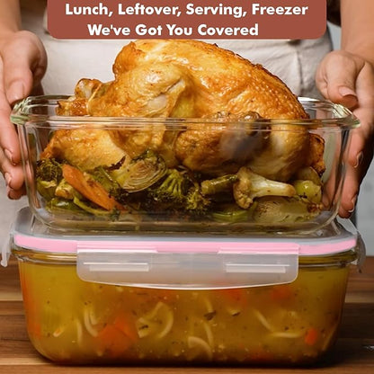 Razab 4 PC 1860ml / 63 Oz / 8 Cups Large Glass Food Storage Containers with Lids - Glass Meal Prep Containers for Roasting & Storing Leftover, Lunch Container with Lids, Microwave & Oven Safe - Image 2