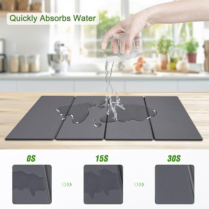 Large Dish Drying Mat for Kitchen Counter,24"×16"Fast Dry Pad Absorbent Countertop Mat, Heat-resistant Mat,Diatomaceous Earth Mats,Gray - Image 6