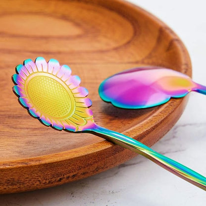 Chengu 8 Pieces Flower Coffee Tea Spoons Stainless Steel Sugar Spoons Tea Party Flower Fancy Tableware Set Stir Bar Creative Stirring Teaspoon, 8 Different Patterns(Rainbow Color) - Image 4