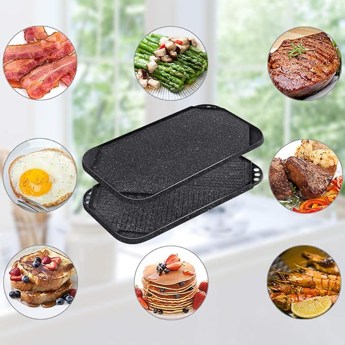 SENSARTE Nonstick Griddle Grill Pan, Pro-Grid Reversible Grill & Griddle Pan, Two Burner Cast Aluminum, Portable for Indoor Stovetop or Outdoor Camping BBQ, 19.5" x 10.7" - Image 7