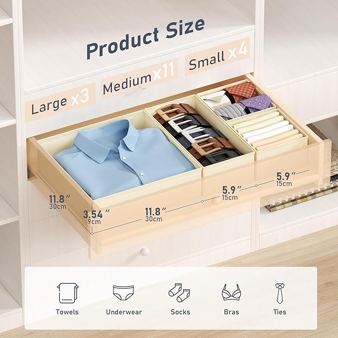 DIMJ Drawer Organizer Clothes Storage - 18 Pack Baby Dresser Organizer for Nursery, Foldable Closet Drawer Organizer Bins for Bedroom Organization, Fabric Storage Dividers for Socks, Underwears, Bras - Image 2