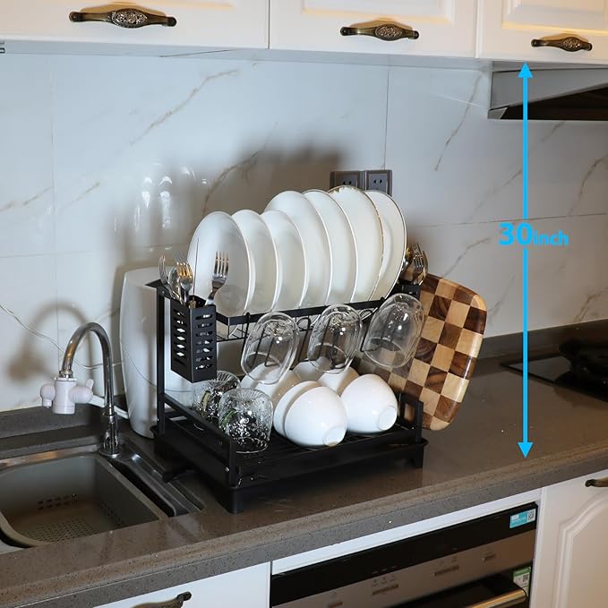 B-Land Dish Drying Rack: 2 Tier Dish Racks for Kitchen Counter and Sink - Large Dish Drying Rack with Drainboard & Utensil Holders - Stainless Steel Dish Drainers Kitchen Organization and Storage - Image 6