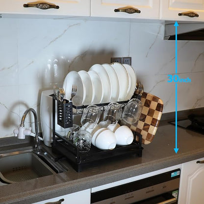 B-Land Dish Drying Rack: 2 Tier Dish Racks for Kitchen Counter and Sink - Large Dish Drying Rack with Drainboard & Utensil Holders - Stainless Steel Dish Drainers Kitchen Organization and Storage - Image 6