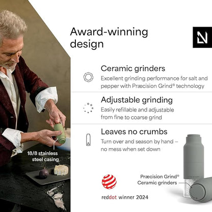 LARS NYSØM Salt and Pepper Grinder Set, Stainless Steel Manual Salt and Pepper Mills, Adjustable Ceramic Grinder, Design Spice Shakers (Ash Gray)