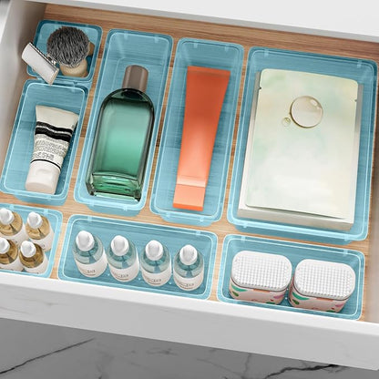ElegantArray 12-Piece Drawer Organizer Set, 4 Sizes Versatile Plastic Vanity Organizer for Makeup, Stationery, Gadgets, in Kitchen, Bathroom, Office, and Bedroom, Sea Blue - Image 7