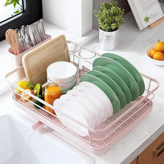 Kitsure Dish Drying Rack for Kitchen Counter, Stainless Steel Sink Organization and Storage Essentials with Cutlery Holder, Home and Appartment Decor, 12''W x 15.5''L, Pink by Kitsure