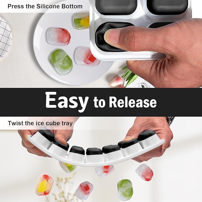 DclobTop Ice Cube Trays for Freezer - 3 Pack 42 Ice Cubes, Easy to Release Plastic Silicone Trays with Spill-Resistant Lids, Reusable Stackable Tray for Cocktails, Drinks and Coffee, BPA-Free,Black - Image 2