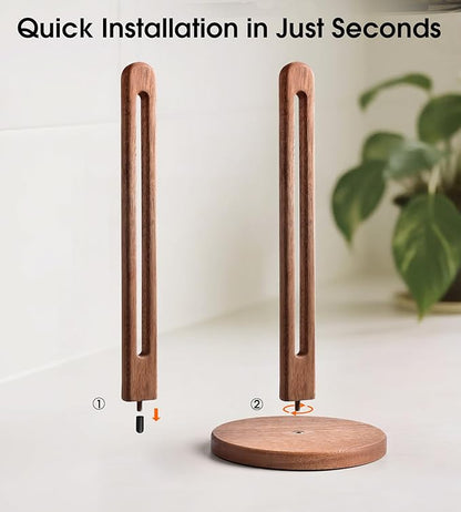 Acacia Wooden Paper Towel Holder Stand for Jumbo Roll - Stylish Kitchen Paper Rack Bathroom Towel Roll Stand Organizer, UA, Solid Wood Simply Standing Countertop Paper Roll Holder, Large - Image 2