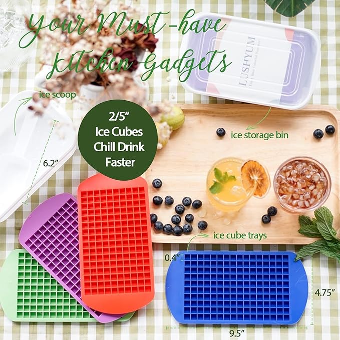 Mini Ice Cube Trays for Freezer with Bin and Scoop, 4 Pack 640 Small Nugget Ice Cube Tray Silicone BPA Free, Tiny Crushed Ice cubes Maker Molds for Chilling Coffee Juice Cocktail Whisky Boba - Image 4