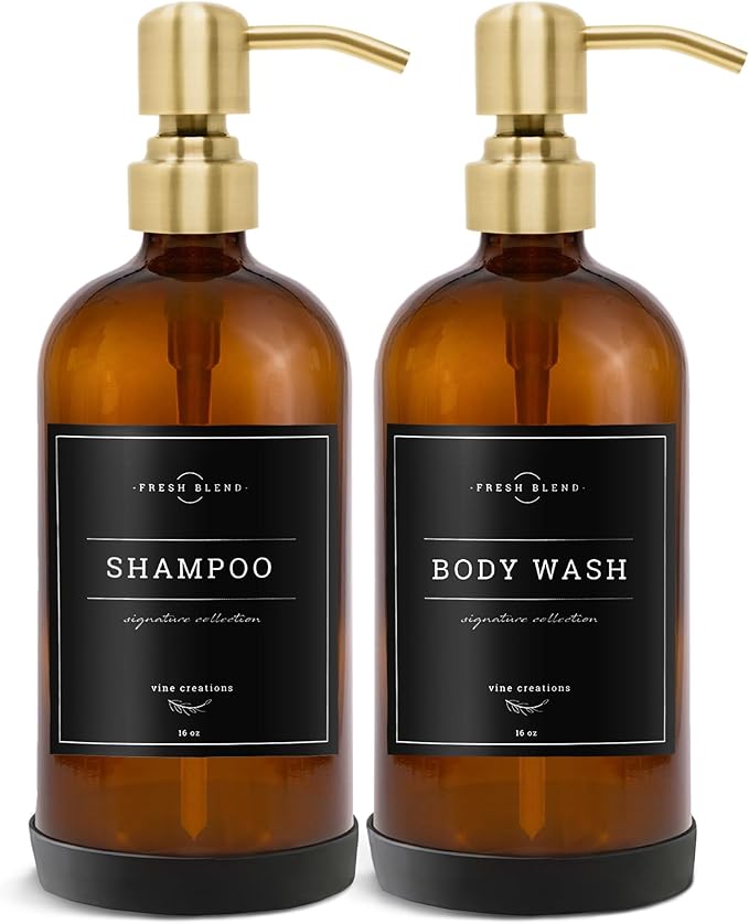 Vine Creations Amber Glass Soap Dispenser, 2 Pack Kitchen Soap Dispenser Set with Stainless Steel Pump, 16 oz Hand Soap and Dish Soap Dispensers for Kitchen or Bathroom with Waterproof Labels - Image 7