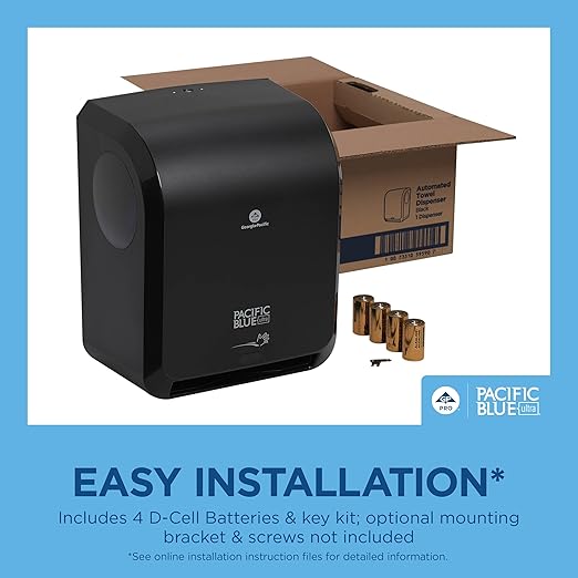 Pacific Blue Ultra 8" High-Capacity Automated Touchless Paper Towel Dispenser by GP PRO (Georgia-Pacific); Black; 59590; 12.9" W x 9" D x 16" H; 1 Dispenser - Image 7
