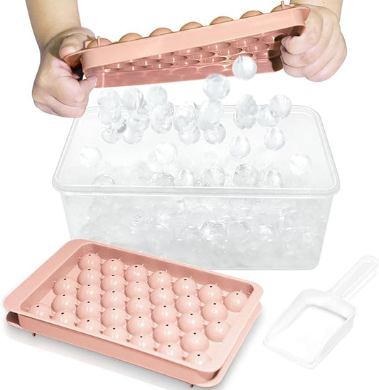 WIBIMEN Ice Cube Tray with Lid and Bin - Round Ice Trays for Freezer with Lid - Ice Cube Trays for Freezer with Ice Container (1"-2PACK Pink) by WIBIMEN