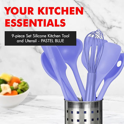Chef Craft - Premium Silicone Kitchen Tools and Utensils Set, Non-Scratch, Withstands Temperatures up to 450°F, BPA-Free, 9 Piece Cooking Utensils Set, Pastel Blue - Image 2