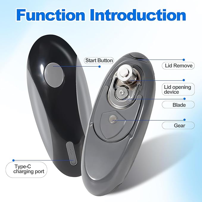 Rechargeable Electric Can Opener for Seniors with Arthritis, Handsfree Automatic Can Opener Electric with Smooth Edge, Magnet Lid Lifter, Fits Almost Can Sizes, Can Opener for Kitchen (Black & Grey) - Image 7