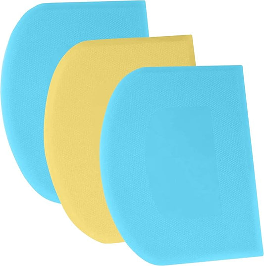 SURDOCA Dough Scraper Bench Scraper - 3P 9.5x6.1" Plastic Flexible Bowl Scraper, Sharp Edge & Angles Cake Scraper. Non-Slip Bakeware Decorating Tools Sculpting & Modeling Tools - Blue+Yellow+Blue by SURDOCA