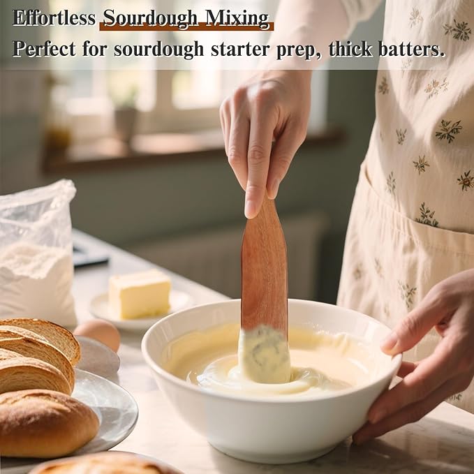 2Pcs Skinny Spurtle for Sourdough Starter, Reaching Bottom of Jars, Dough Whisk, Stirring, Mixing, Wooden Stir Spurtles, Kitchen Tools for NonStick Cookware, Sour Dough Tool, Gift for Sourdough Lovers